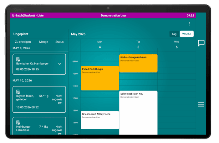 smartTONi tablet, shift planning and production batch overview